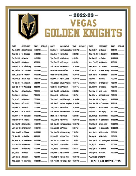 vegas golden knights games 2022